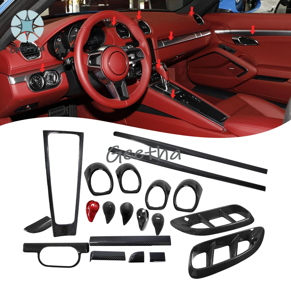 For Carbon Fiber Interior Center Console Gear Shift Panel Dashboard Trim Cover for Porsche 718 911 981 991 Boxster Cayman Carrer