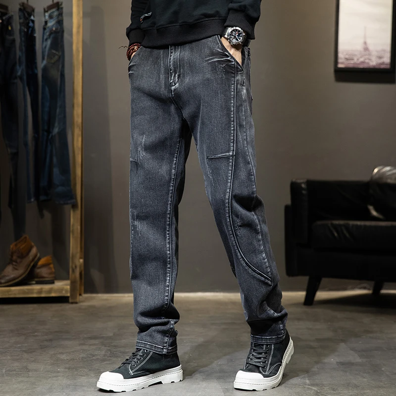 

Мужские джинсы больших размеров с флисовой подкладкой, свободного кроя, утолщенные, черные, повседневные, прямые, длинные брюки, модные, зимние