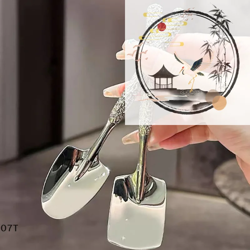 Cuchara redonda de acero inoxidable, red roja dorada para cena, mango largo, cucharas de postre agitadoras para accesorios de cocina, Gadgets