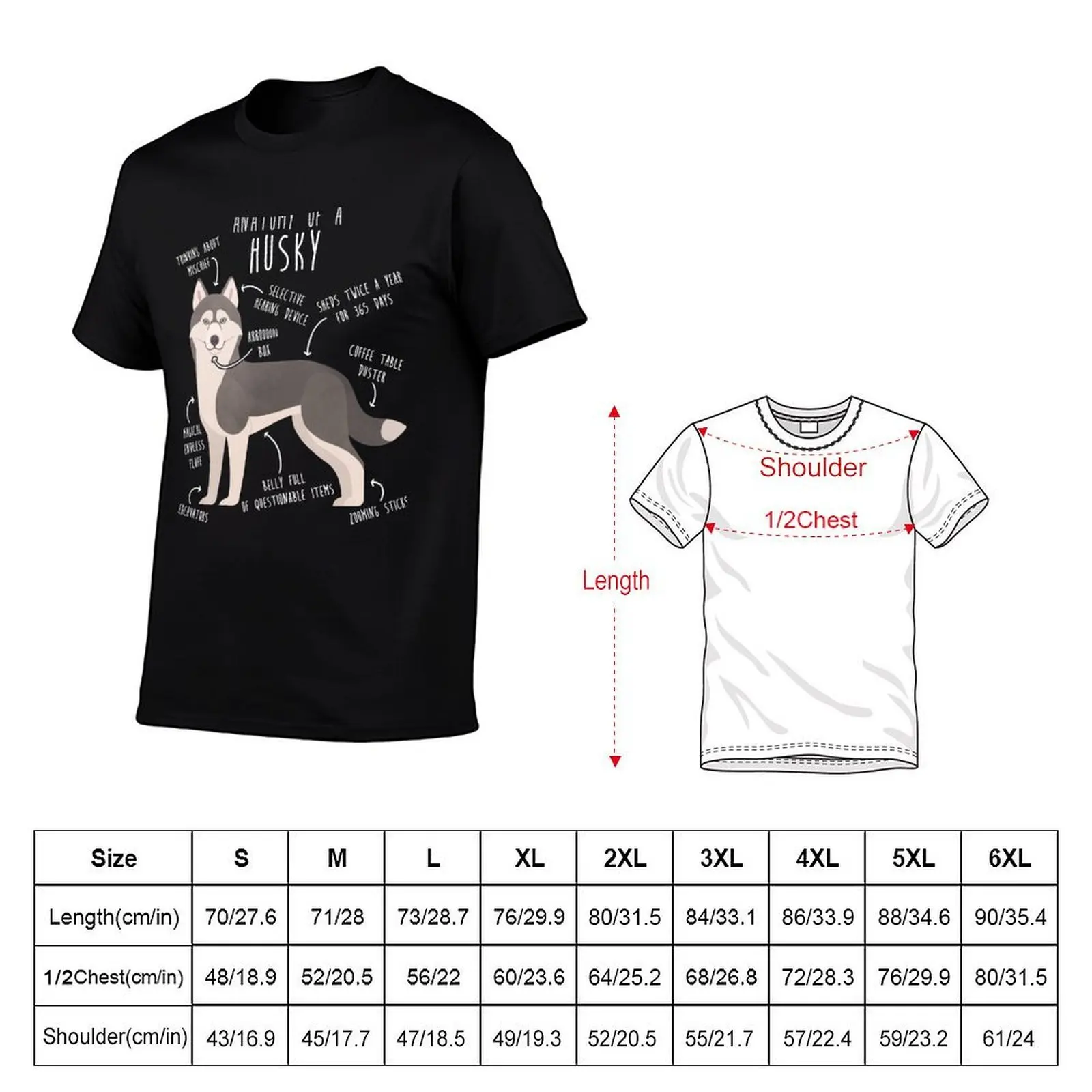 Grey Siberian Husky Dog Anatomy T-Shirt funny gifts anime tshirt Men's t-shirt