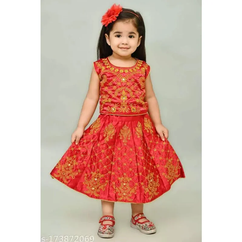 Kids Lehenga Choli Round Neck Sleeveless Girls Ethnic Lehenga Choli Party Wear