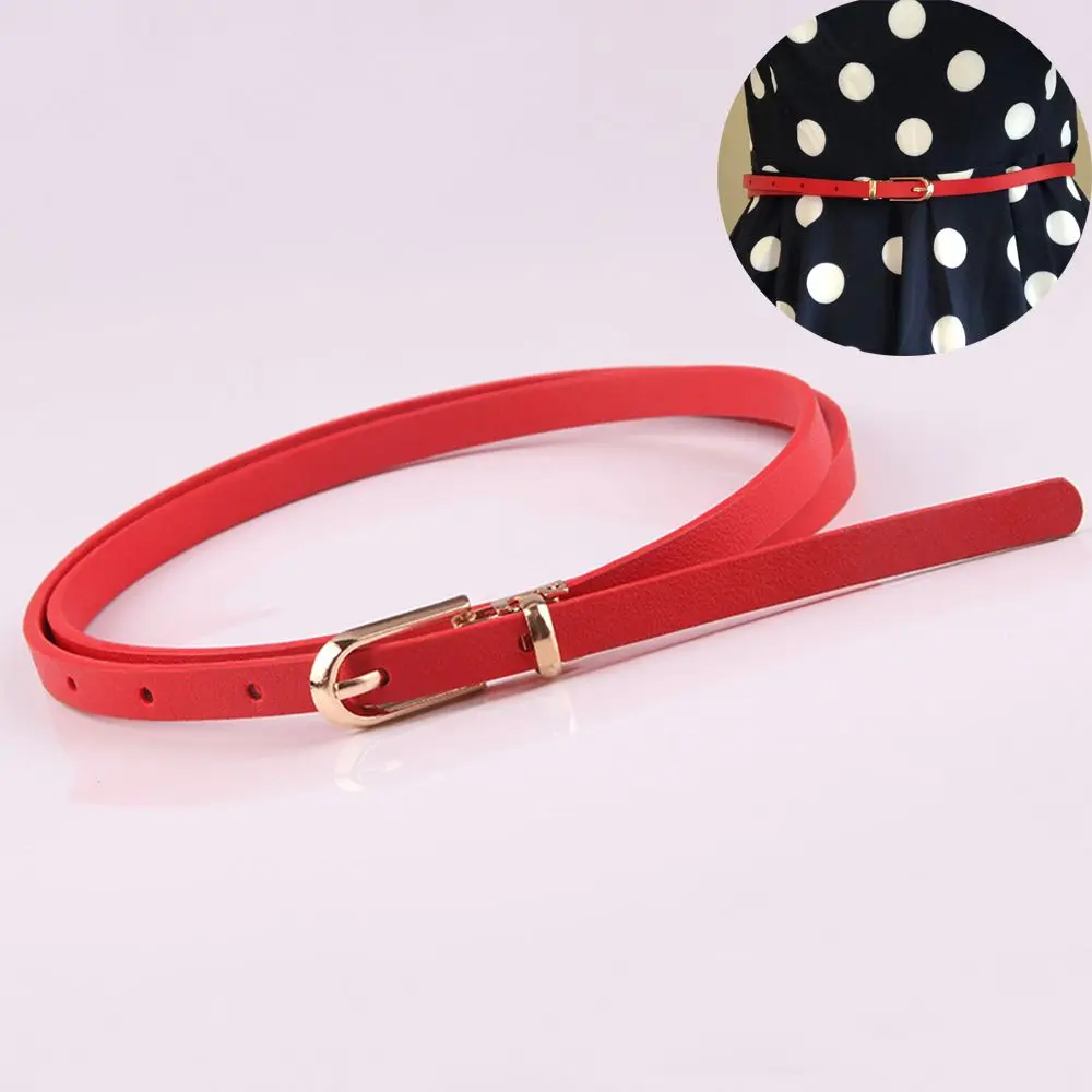 Adjustable Simple Female Women Candy Color Dress Strap Pu Leather Belt Waist Belts Thin Waistband