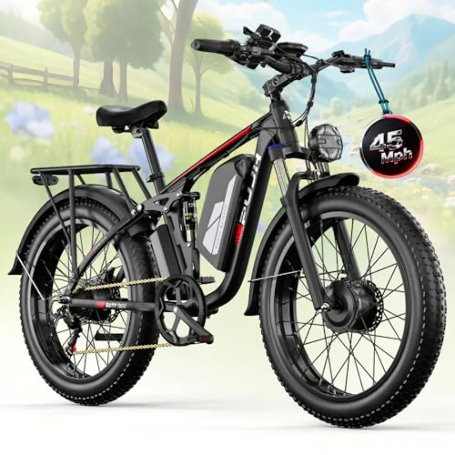 

6000W Dual Motor Ebike for Adults, 60V 20Ah Battery, Up to 110 Miles Range, 24 Fat Tire Full Suspension Off-Road Commuter Mount