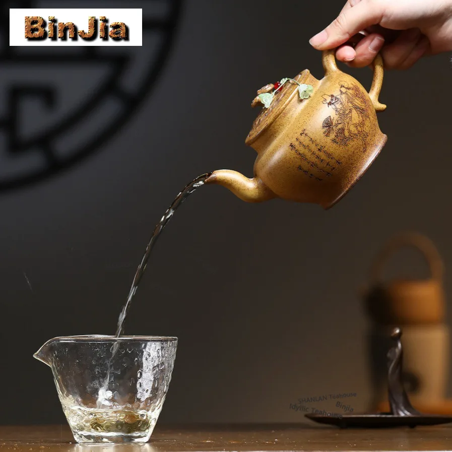 400ml Exquisite Yixing Purple Clay Teapots Artists Handmade Pot Raw Ore The Keel Gold Sand Mud Kettle Zisha Tea Set Collection