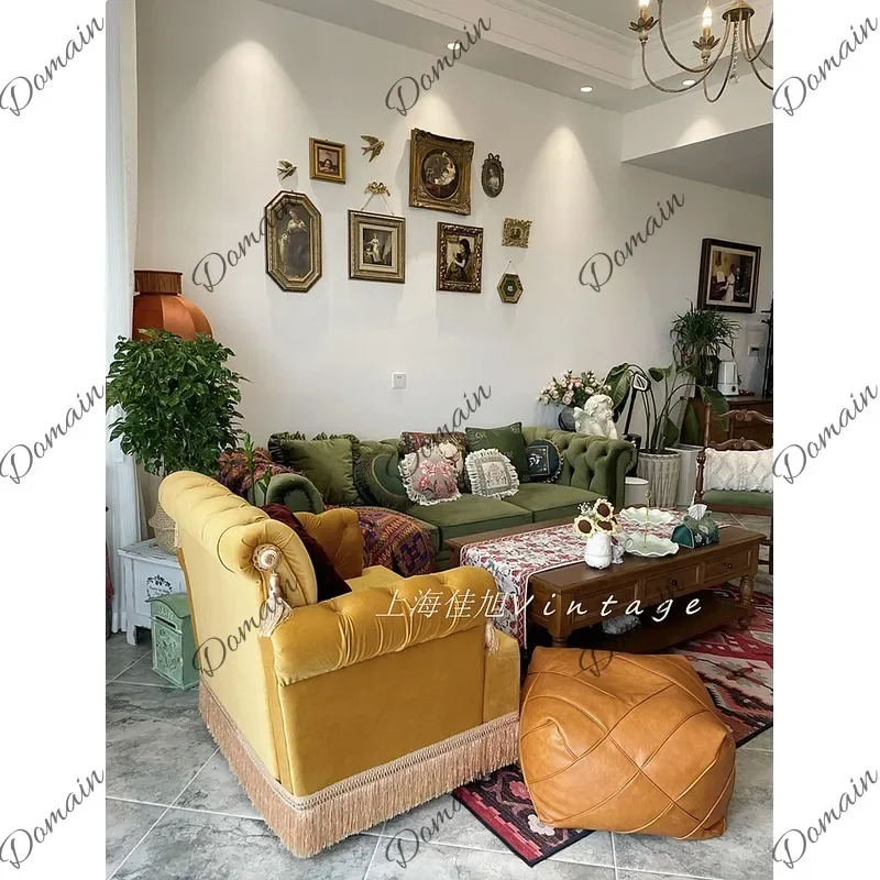 VP Green Velvet Tufted Sofa with Fringe, Retro Single Seat Couch for Loft Living Room