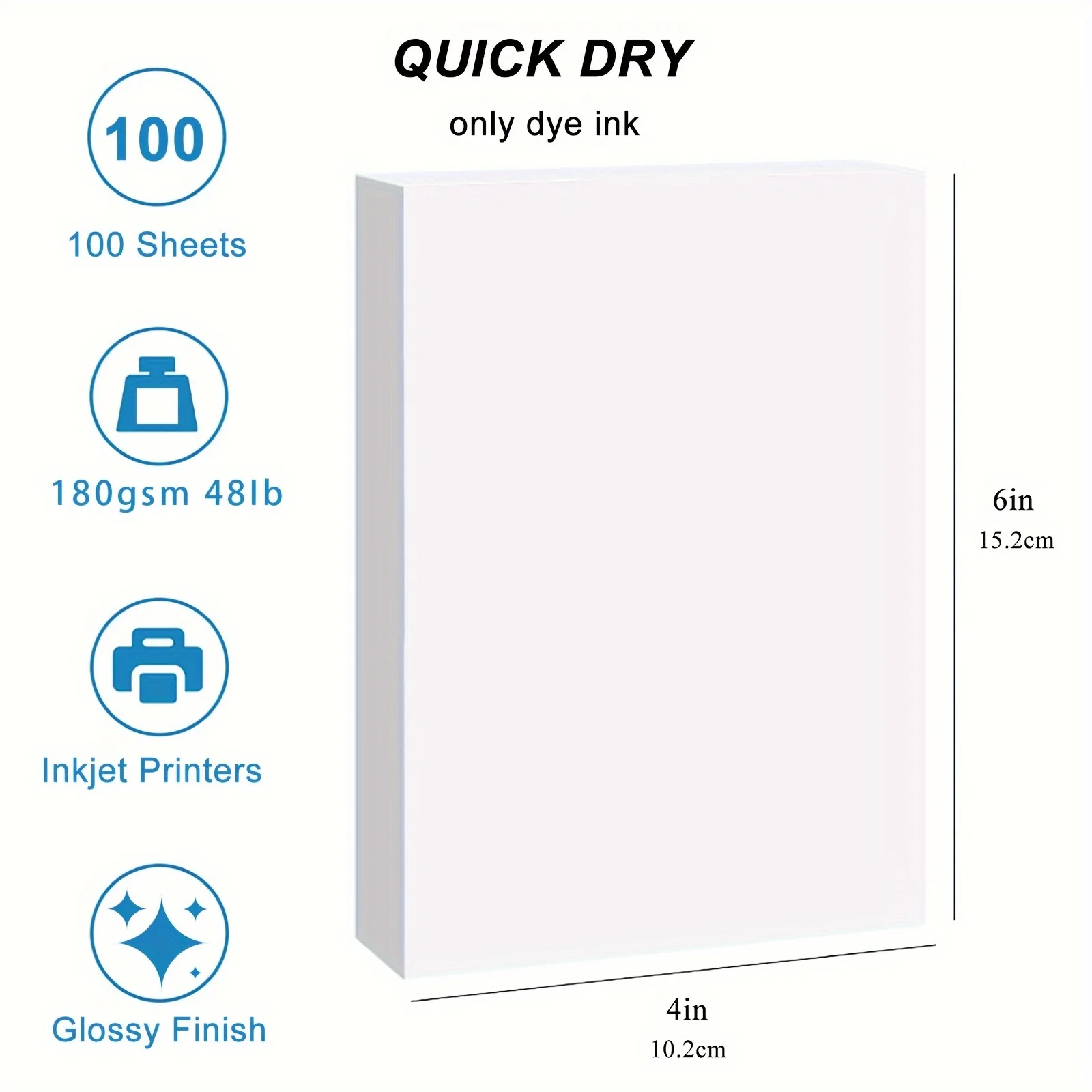 KRYON Papel fotográfico de alto brillo, tamaño 102x152mm, 4x6 pulgadas, 100 hojas, 48Ib, 180Gsm para impresora de inyección de tinta