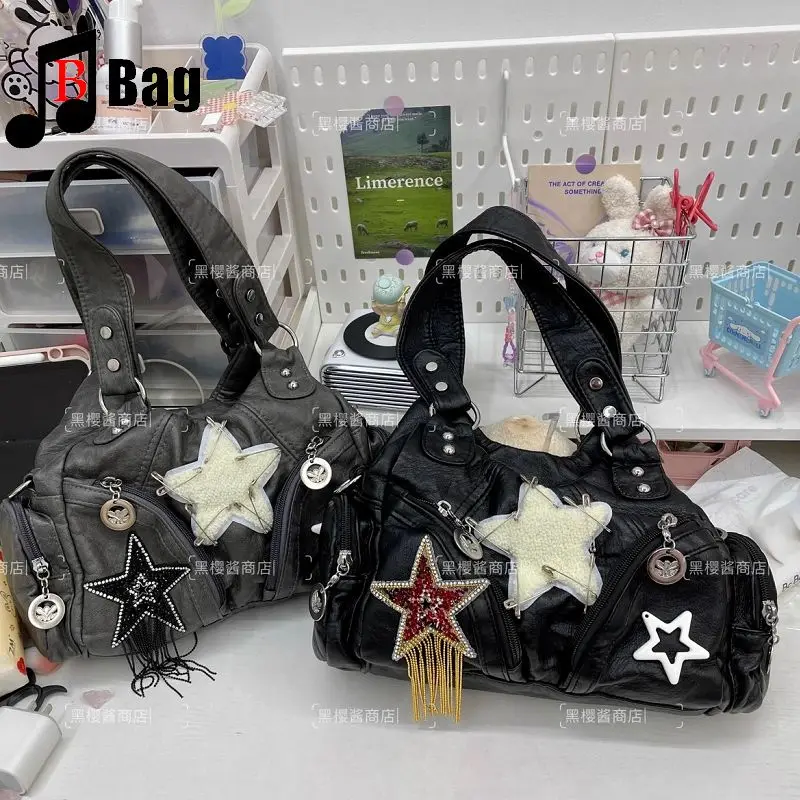 

Millennium Y2K Spice Girl Retro Soft Leather Motorcycle Bag Gothic Punk Single shoulder Bags Subculture Handbag Crossbody bag