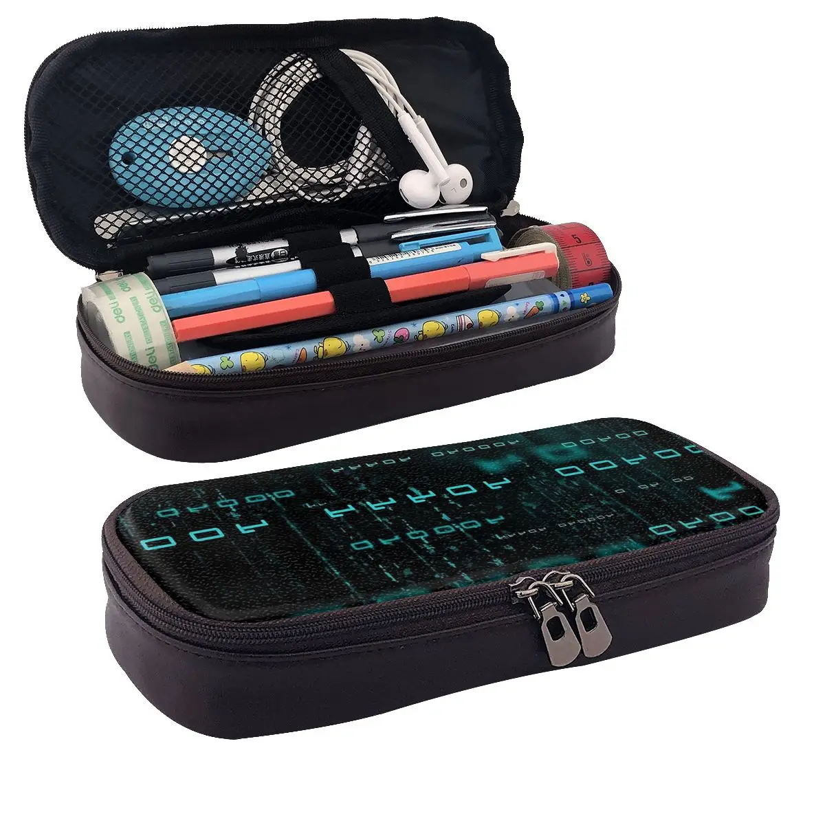 Hacker Code Binary Code Geek Science Computer Leather Pencil Case Pencil Pouch Big Capacity Pen Box Pencil Bag for Kids School