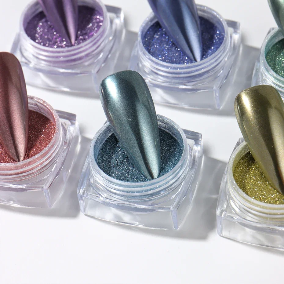 مسحوق لامع لطلاء الأظافر جل بالأشعة فوق البنفسجية ، 6 ، تأثير معدني ، وردي ، ذهبي فضي ، كروم ، للمانيكير #6