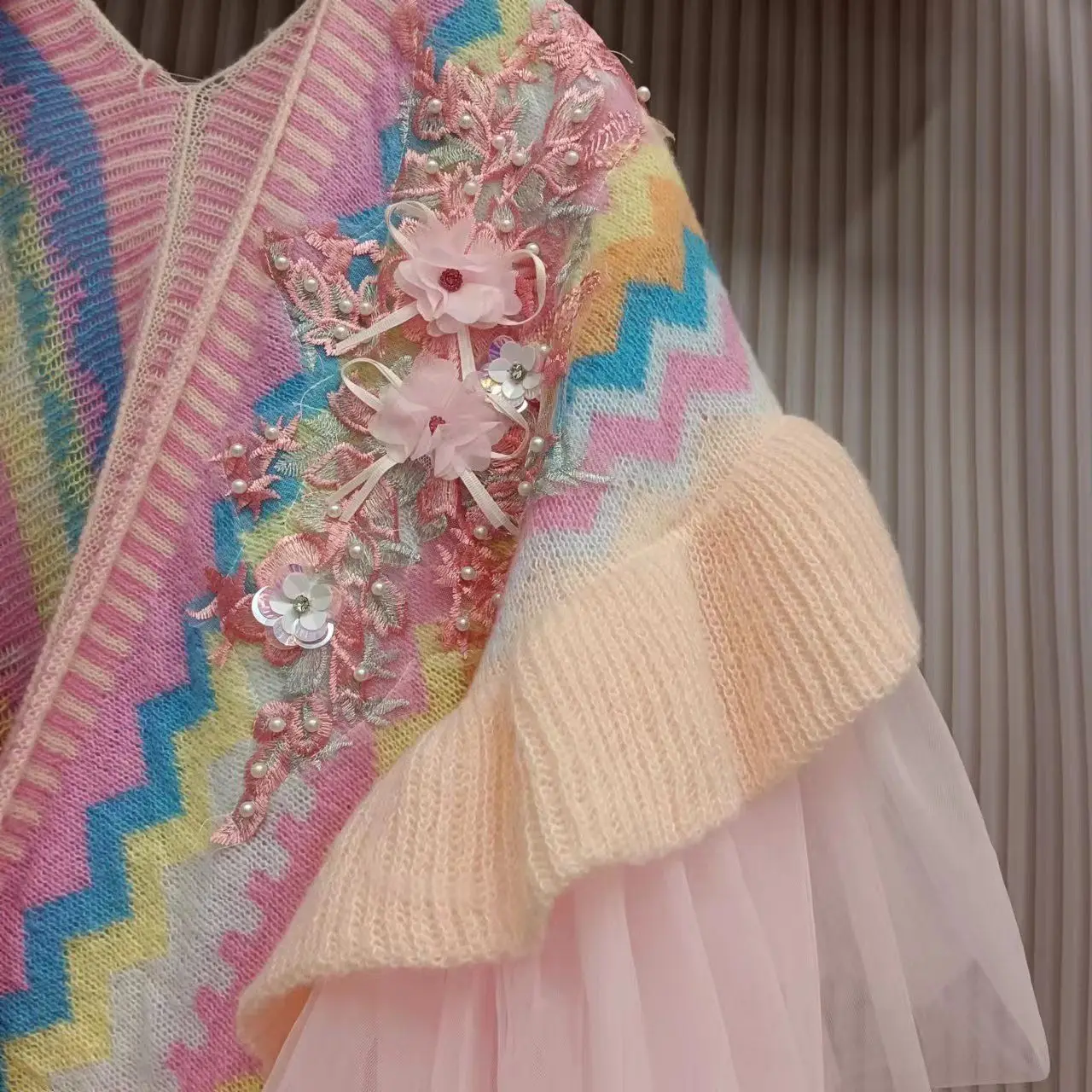 Sakura Pink Coat & Sleeves Fashion Light Color Wrap Embroidery Scarf Shawl Cape Overlay Pink Daily Wear Rainbow Sweater Shawl