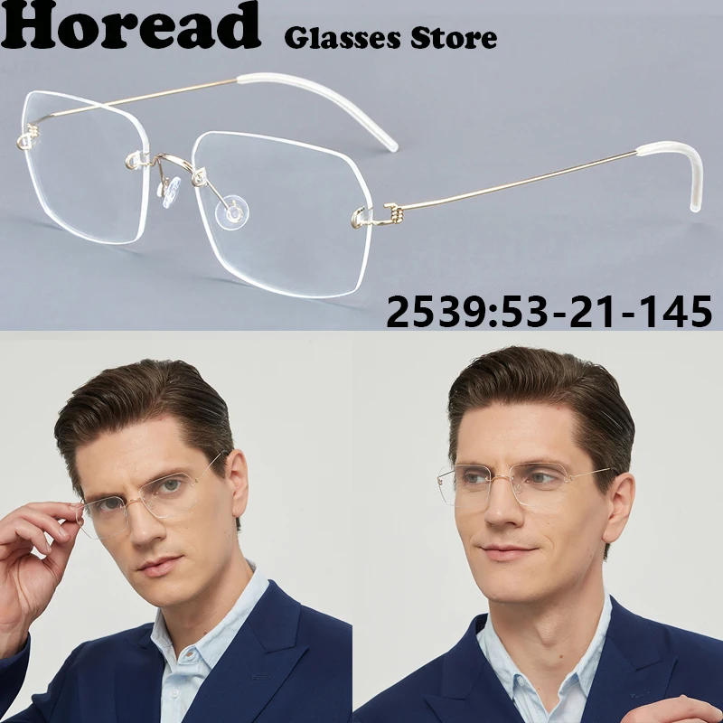

Men Business Rectangle Rimless Glasses Frame 2539 Screwless Ultralight Frameless Eyeglasses Denmark Brand Titanium Spectacles