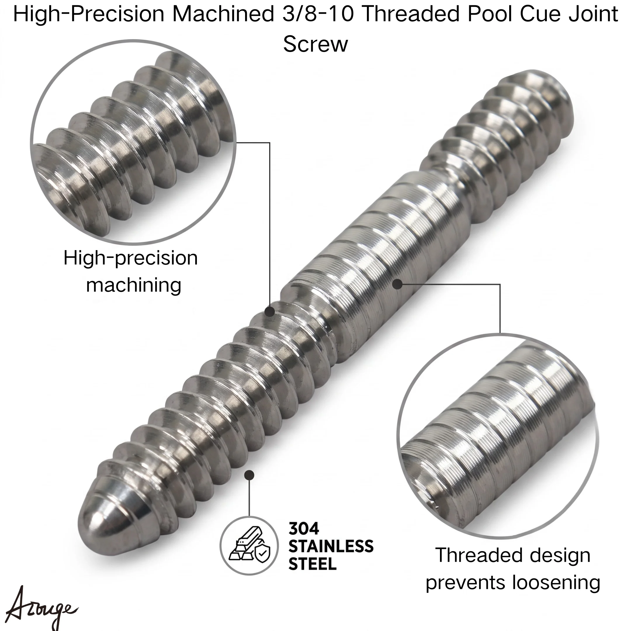 3/8-10 Threaded Pool Cue Joint Pin 304 Stainless Steel High Precision Machined Billiard Cue Screw Billiard Repair Accessories