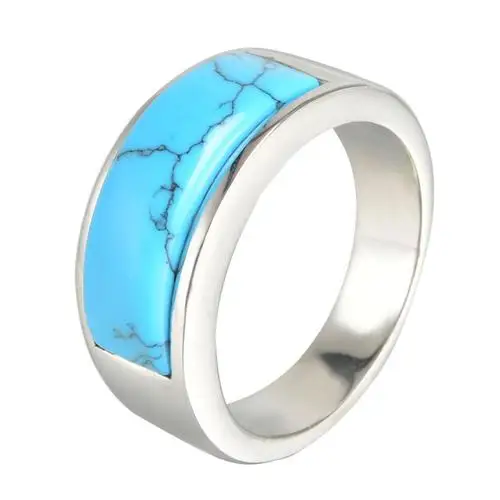 8mm Man Ring with Blue Turquoise High Quality Fashion Men Stainless Steel Party Birthday Gift Jewelry Wedding Ring for Women Men