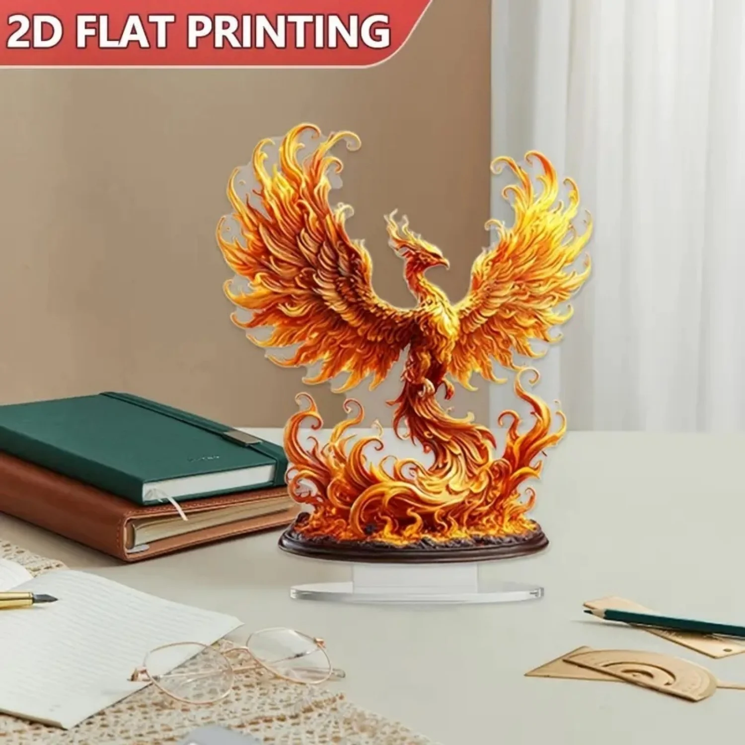 تمثال فينيكس الناري، تمثال أكريليك مسطح ثنائي الأبعاد، المنزل، المكتب، المقهى، الغرفة، الاستوديو، علبة العرض، زخرفة الطاولة، هدية ديكور سطح المكتب #5