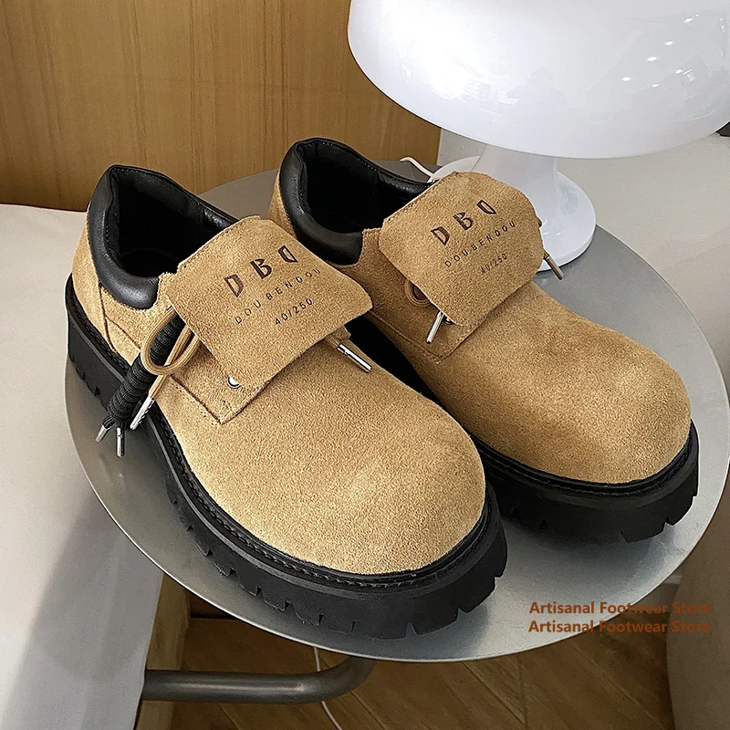 سميكة سوليد الجلد المدبوغ ديربي أحذية الرجال الرجعية كبيرة جولة تو الجلود حذاء كاجوال الارتفاع زيادة العصرية الجديدة في أحذية رجالي #4