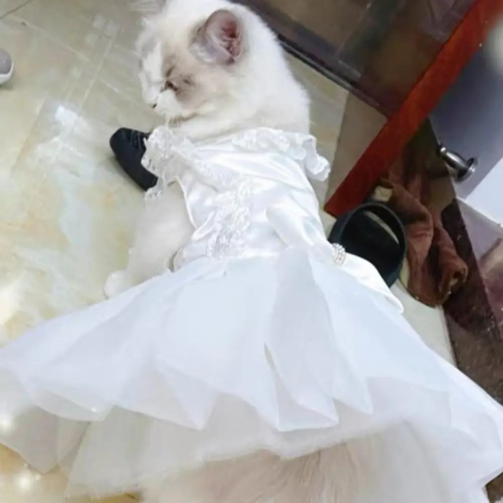 

Pet Dress Romantic Convenient Hanging Organza White Fluffy Hem Bow Cat Clothes For Wedding Dog Accessories Gatos Toys Mascotas