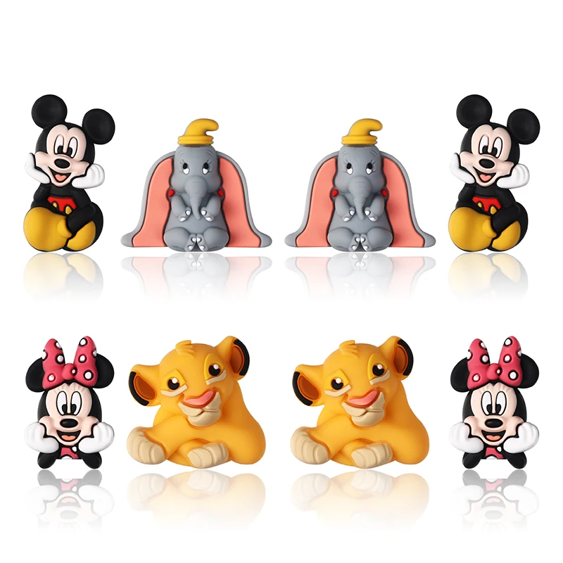 5 uds simba dumbo Minnie Mickey mouse cuentas focales 3D de silicona mordedor joyería cuentas de calidad alimentaria para bolígrafo cadena de chupete