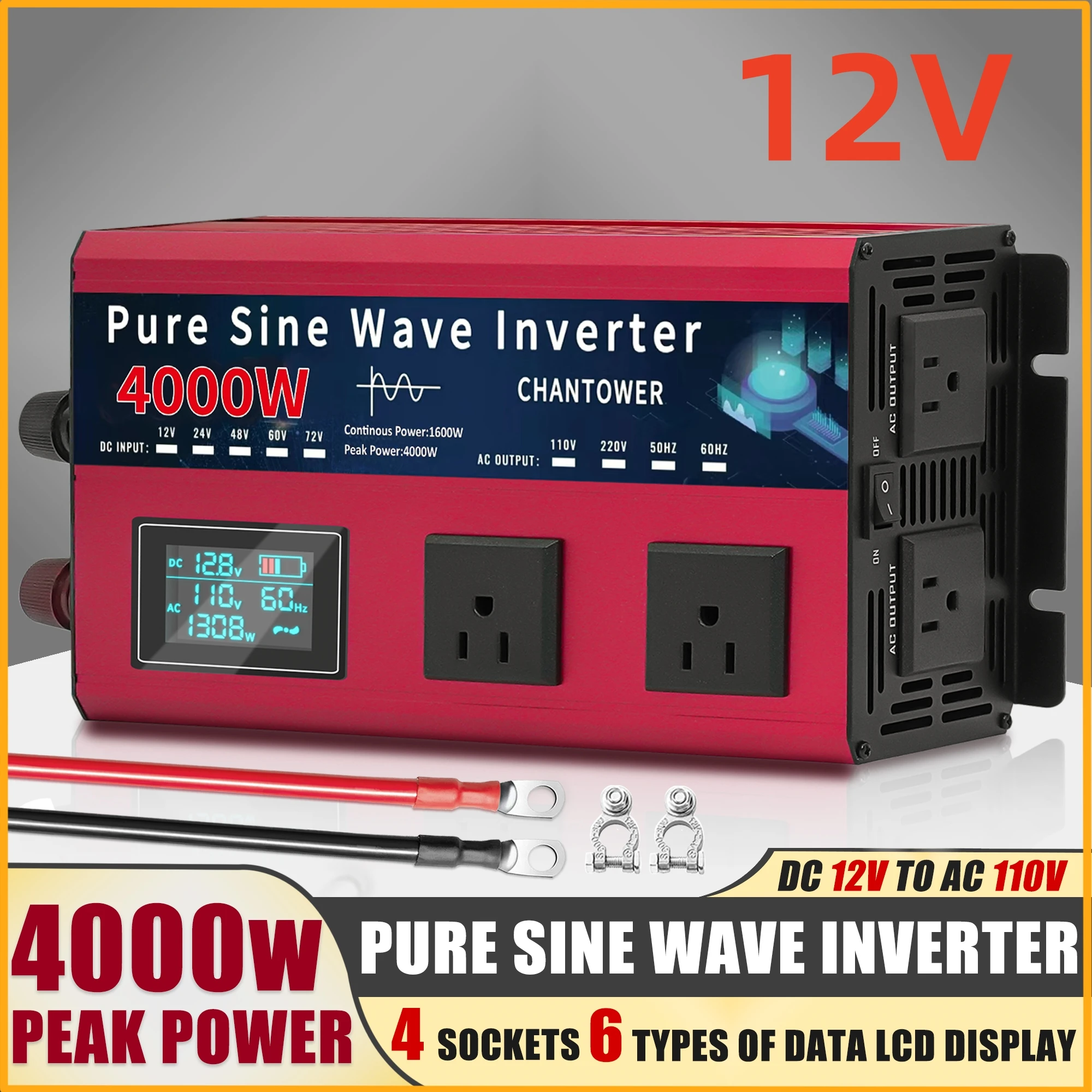 4000W/5000W/5500W Pure Sine Wave Inverter  DC 12v/24v/48v/60v/72v To AC 110v/220v Voltage Converter Car Solar Power Inverter