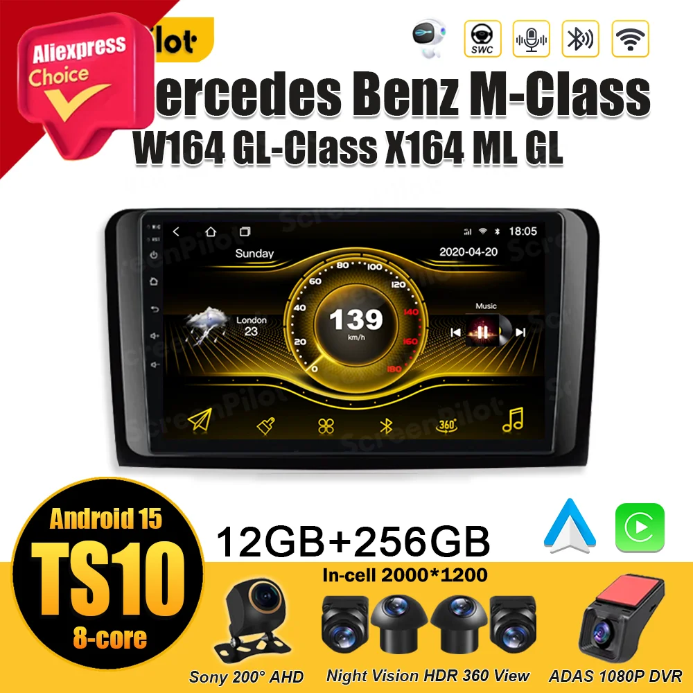 

For Mercedes Benz M-Class W164 GL-Class X164 ML GL Android 15 Car Radio Stereo Head Unit Carplay Bluetooth 8 Core DSP