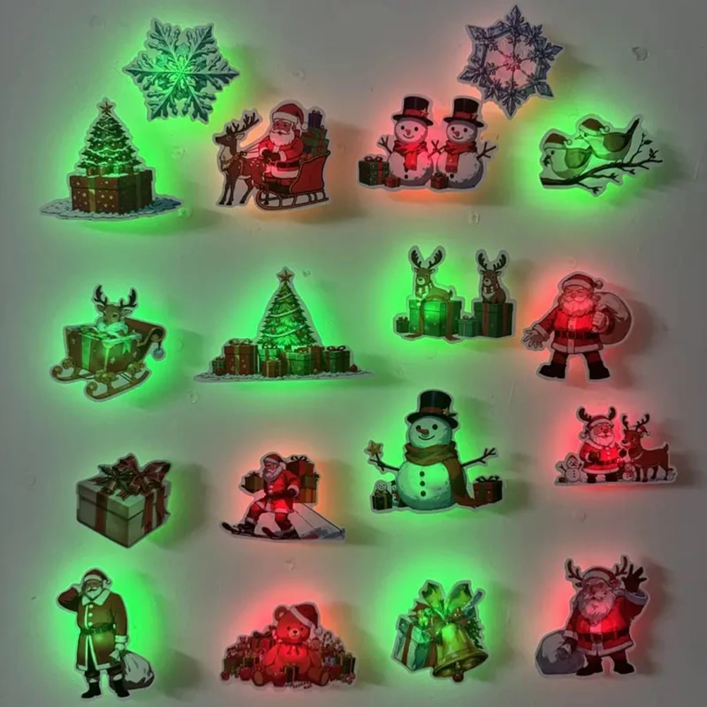 Glow in the Dark Christmas Wall Stickers 12PC Multicolored PVC Decals for Holiday Decor and Soft Night Lighting