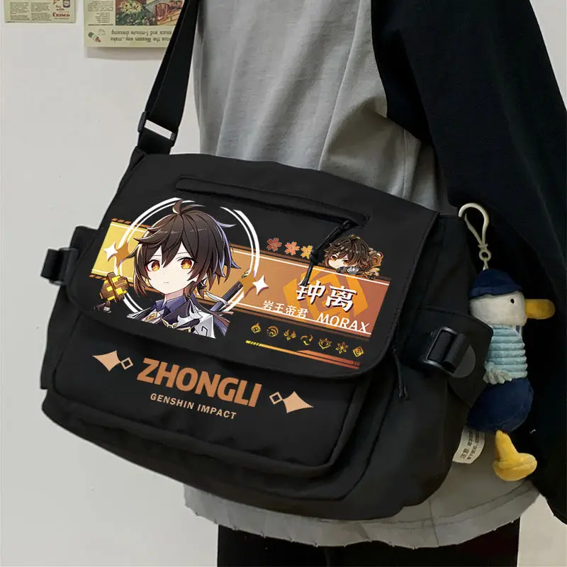 Cute Genshin Impact Single Shoulder Hu Tao Klee Merchandise Large Capacity Canvas Crossbody Bag For Students Unisex Versati