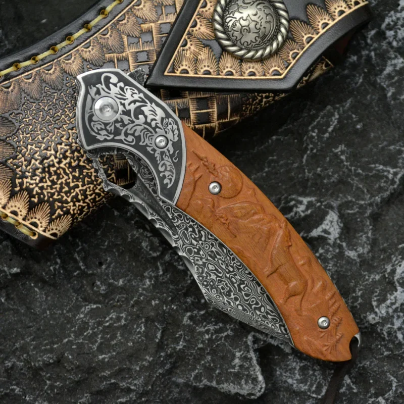 Damascus steel folding knife VG10 pattern steel camping tools outdoor fishing hunting mountaineering EDC tool gift