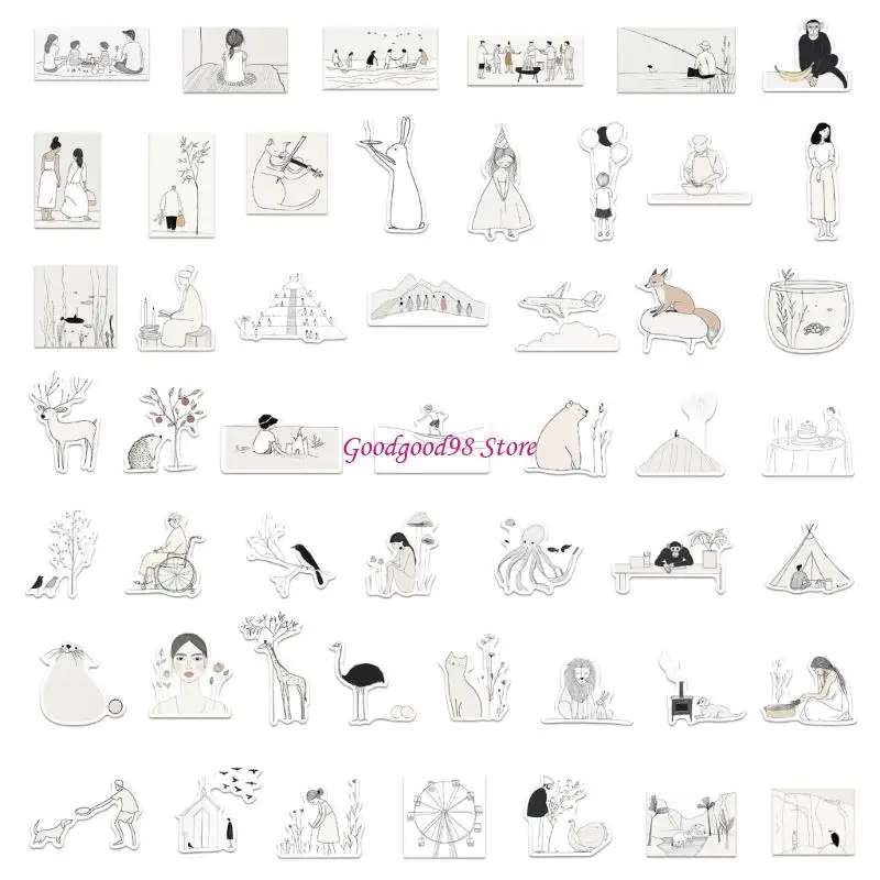 

50Pcs Line Art Sticker for Water Bottle Laptop Scrapbook Skateboard Phone Case