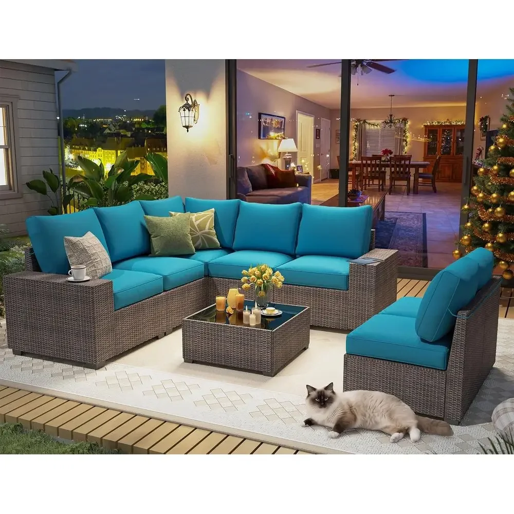 

8 Piece Outdoor Patio urniture Set, Outdoor Sectional urniture, Rattan & Wicker ern ular Contion Set Soa Couch W/Water Resistant