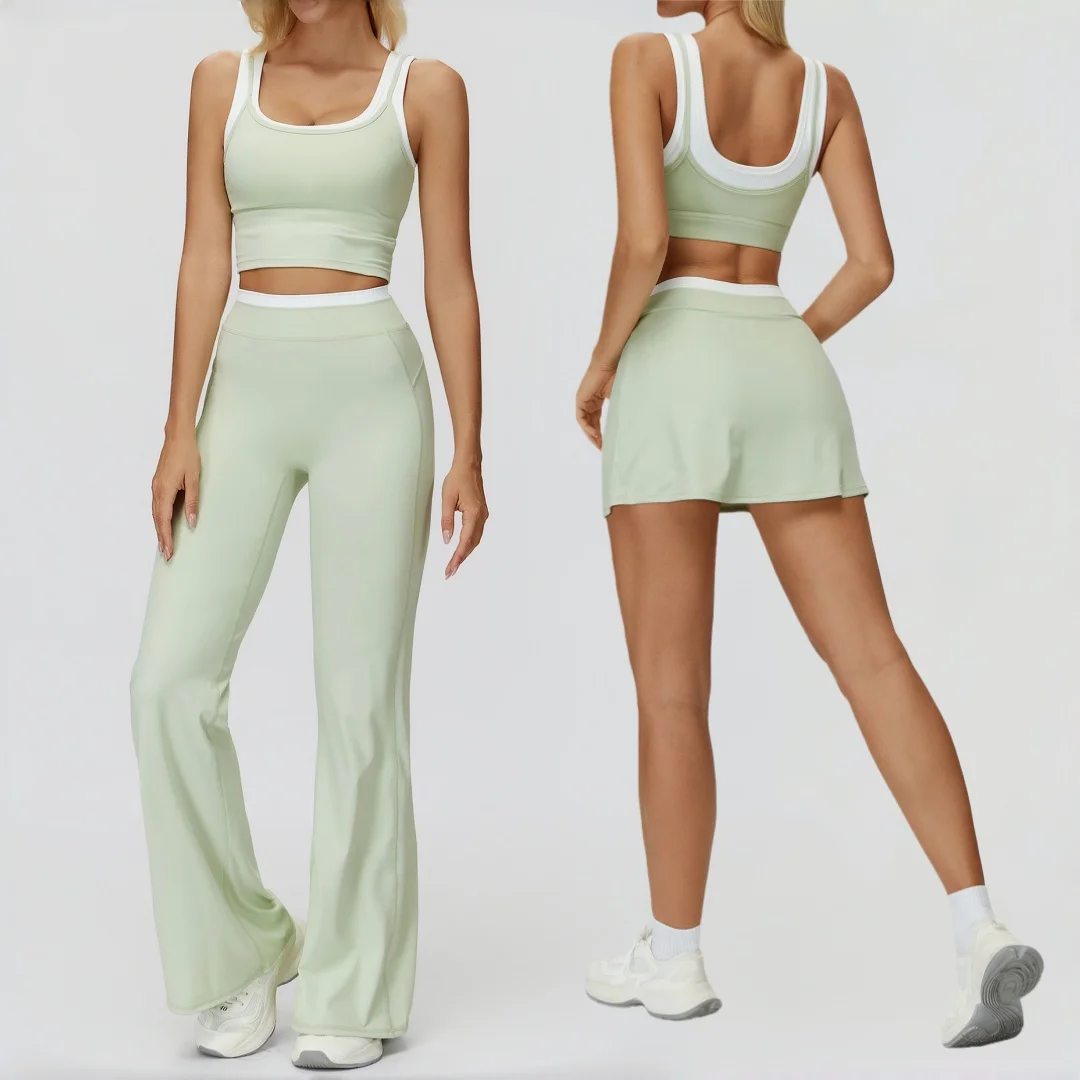 

Women's High-Waist Peach Hip Yoga 2pc Set Fake Two-Piece Color-Block Ribbed Running Fitness Casual Workout Clothes Gym Yoga Suit