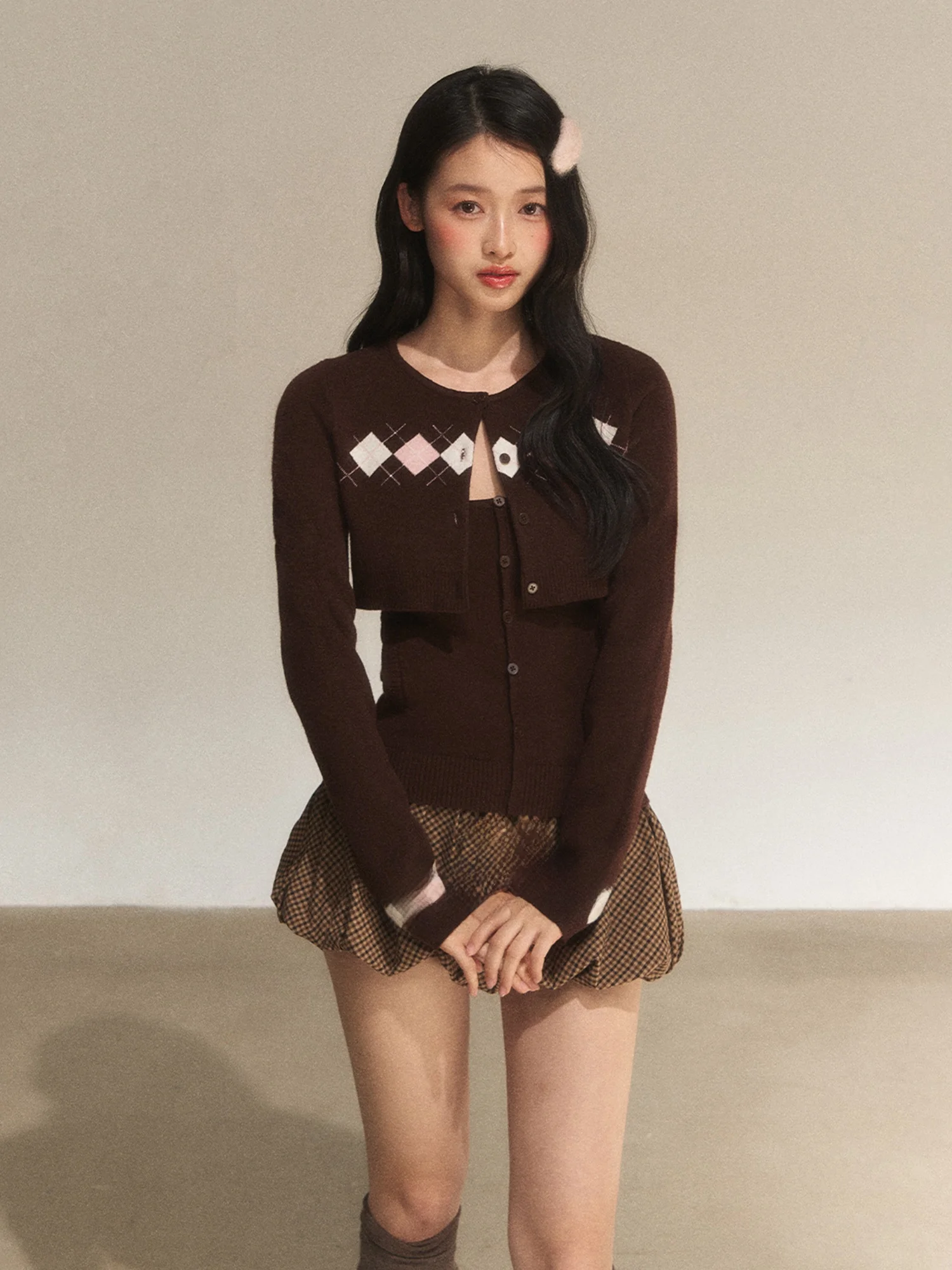 

Женский вязаный кардиган Wedhub с бретелями и комплектом из двух предметов: утягивающий, осенне-зимний, из полиэфирного волокна, в стиле ретро, с длинными рукавами