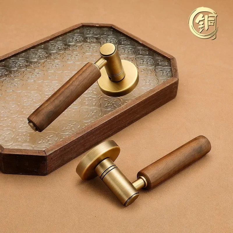 Modern Simple All Copper Door Lock Antique Walnut Silent Indoor Door Lock For Bedroom Meeting Room
