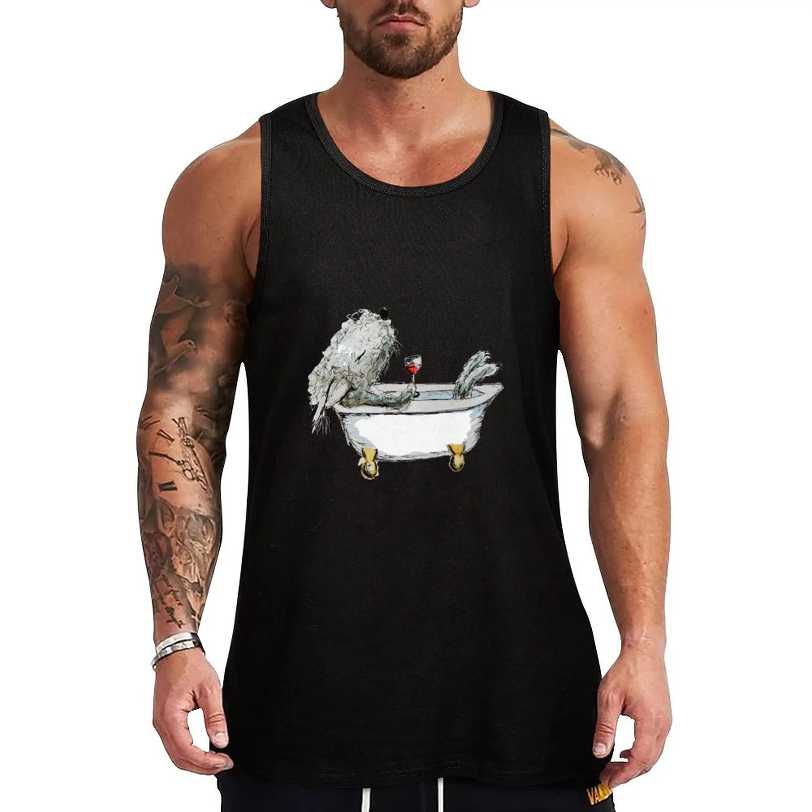 

Bedlington Terrier Dog in a Bathtub Tank Top Fitness men clothing men gym clothing man sexycostume