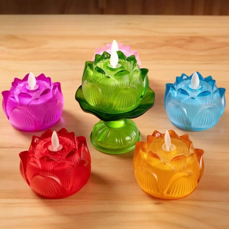 Lotus Glazed Lamp Household Smokeless Perpetual Light LED Temple Lighting Supply Battery Powered Decorative Ornaments
