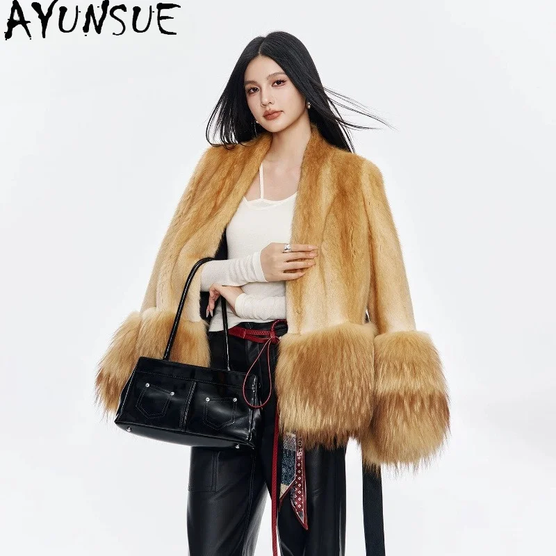 

AYUNSUE Natural Mink Fur Coat Women Winter Jacket Qinggen Whole Mink Womens Coats New in Outerwears Fashion 2026 Abrigos Mujer