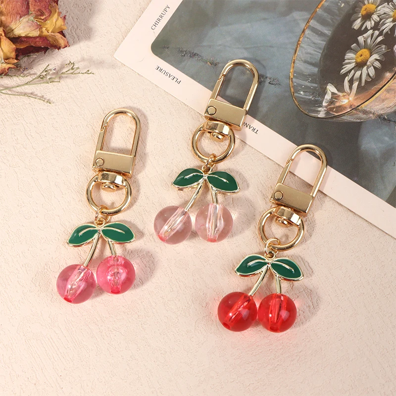 

Fashion Crystal Cherry Keychain Simulated Fruit Keyring Cute Girl Key Ring Chains Car Bag Pendant Charm For Women Jewelry Gift