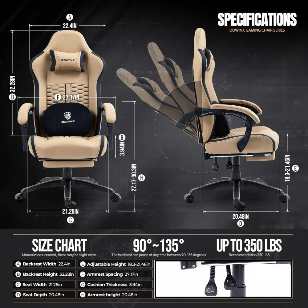 كرسي ألعاب مريح مع تدليك ساخن ودعم قطني، كامل مع مسند للقدمين ووسادة زنبركية للجيب