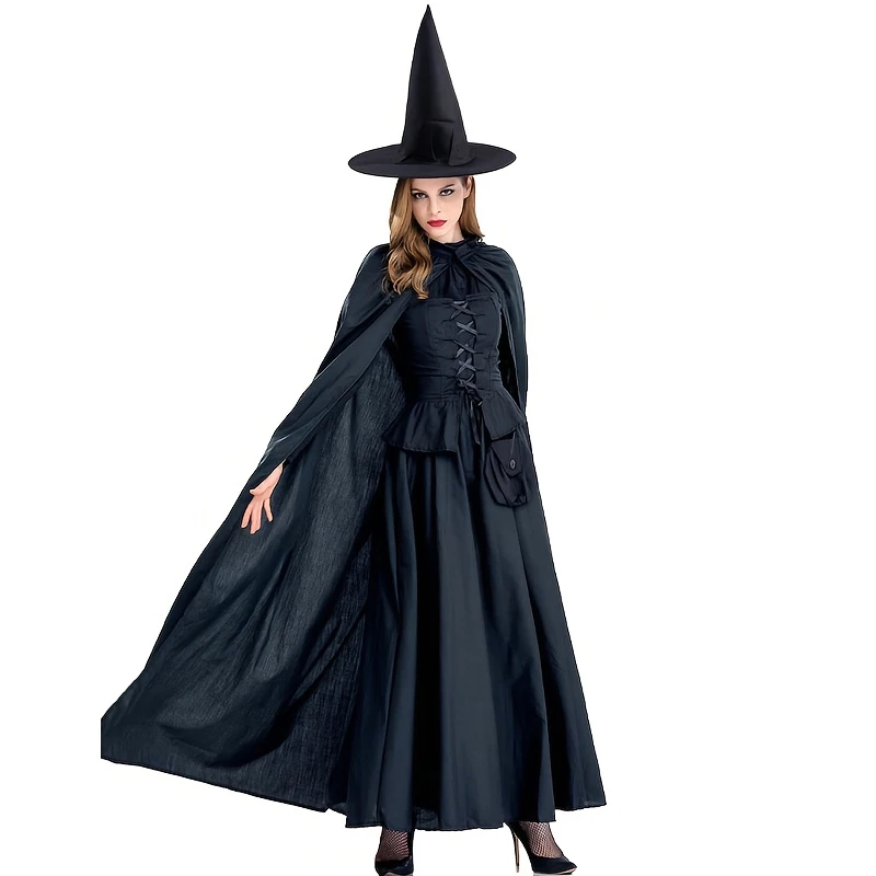 1 Halloween böse Hexe, Todesumhang mit Hut, klassischer langer Stil, Rollenspiel-Partykleid, geeignet für Männer und Frauen – Detail 4
