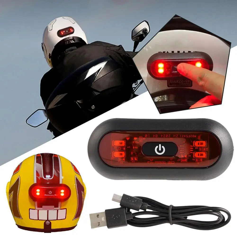 Motorcycle Warning Light Helmet LED Smart Lights Night Signal Bicycle Helmet Taillight Universal Safety Cycling Accessories ﻿