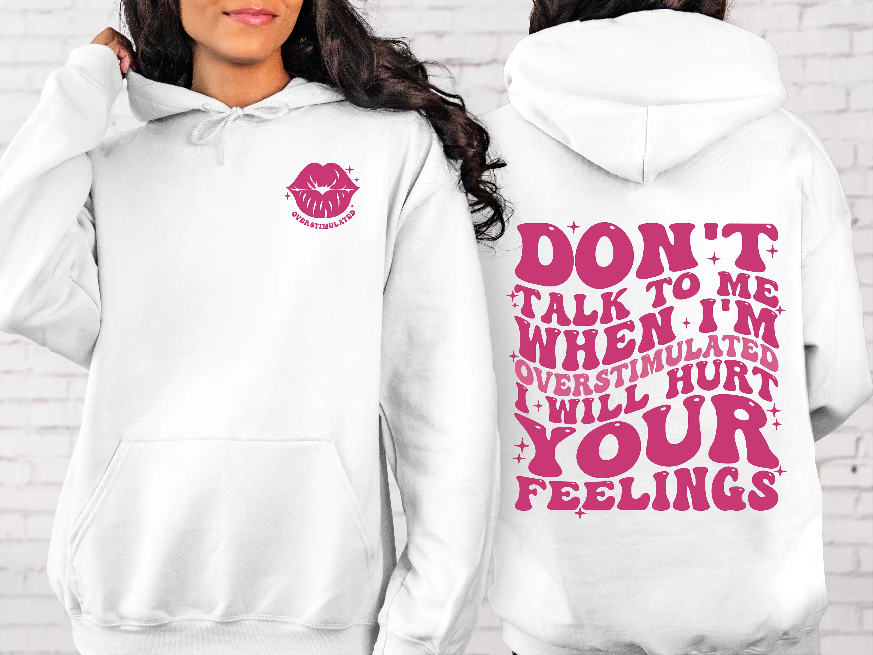 

Overstimulated Letter Printing Hoodie for Women Long Sleeve Sweatshirt Pullover Unisex Fashion Autumn Winter Clothing Y2k Tops