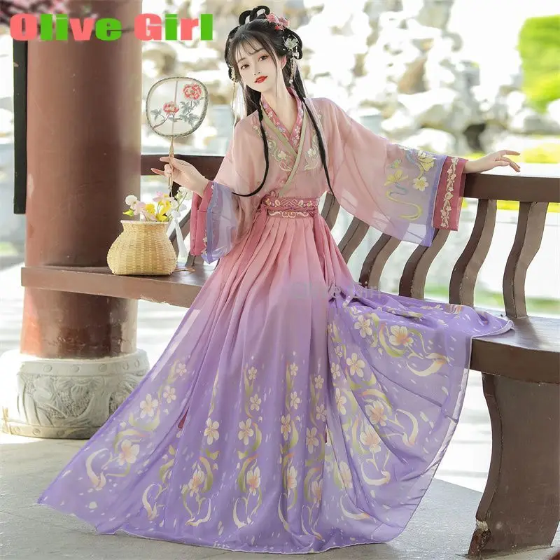 

Chinese Traditional Hanfu Dress Set Original Hanfu Cross Collar Waist Length Skirt Embroidered Women's Clothing