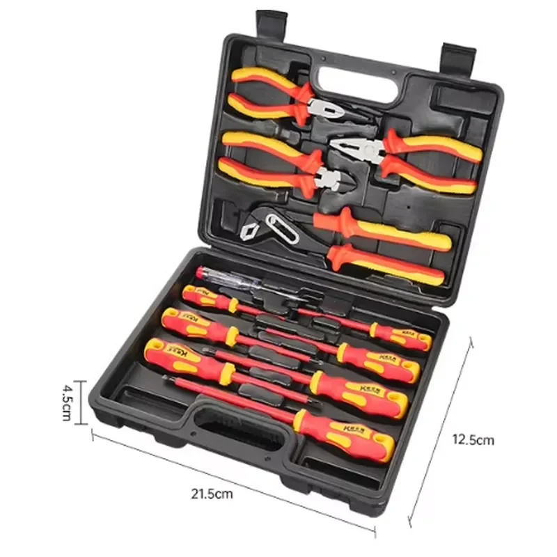 12 Piece VDE Insulated Hand Tool Set Carbon Steel Screwdriver Adjustable Wrench Multifunctional Auto Repair Toolbox OEM Full