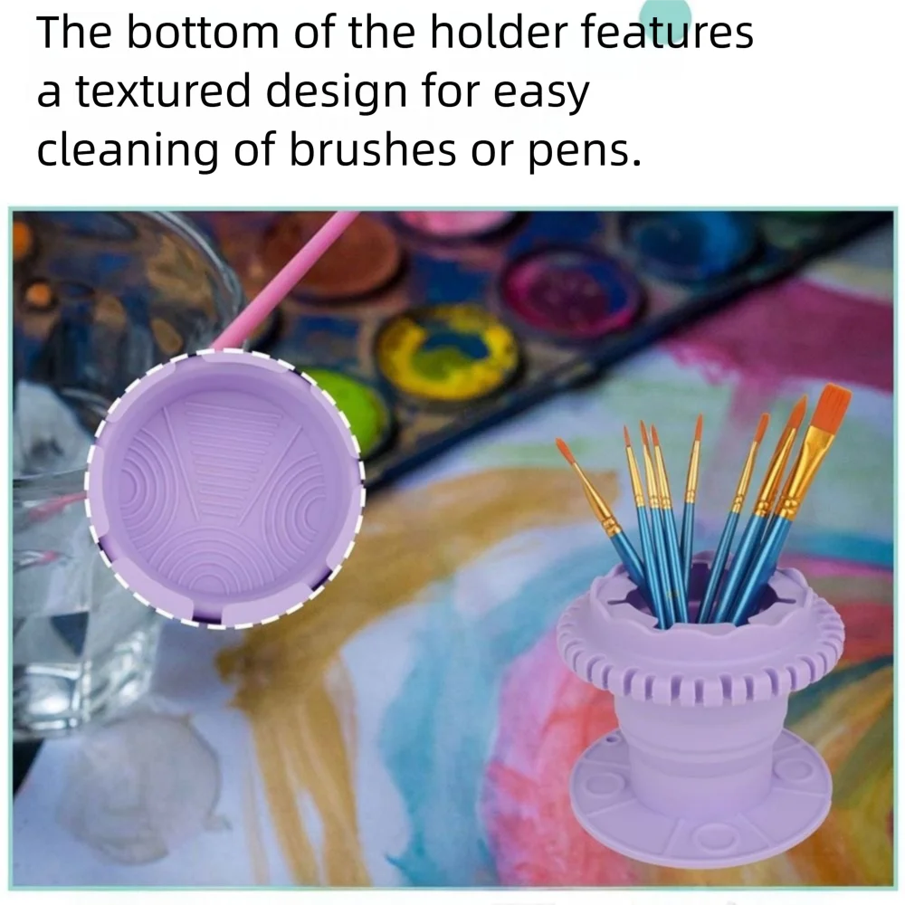 Rondella per pennelli pieghevole con foro per appendere, scatola per pulizia vernice in silicone antiscivolo, portapenne, fondo a ventosa