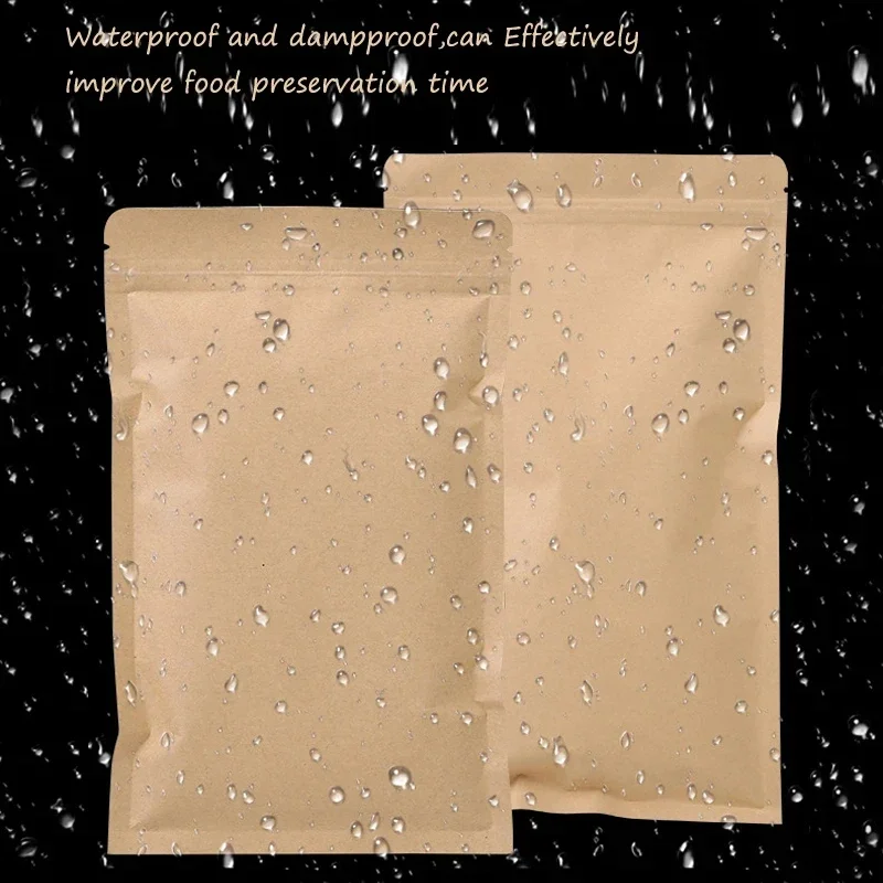 100PCS Brown Kraft Paper Zipper Lock Pouch Reusable Moisture Barrier Bag For Herb Candy Nut Food Storage Pouches