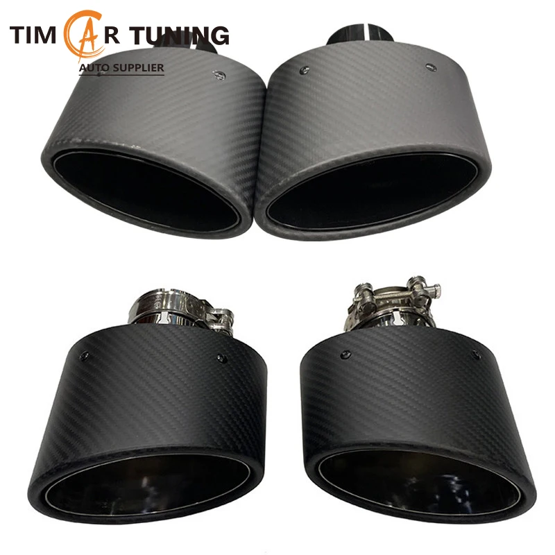 For Universal Carbon Fiber Oval Exhaust Tip, Large Elliptical Slant Cut Muffler Pipe Tailpipe Cover Left & Right