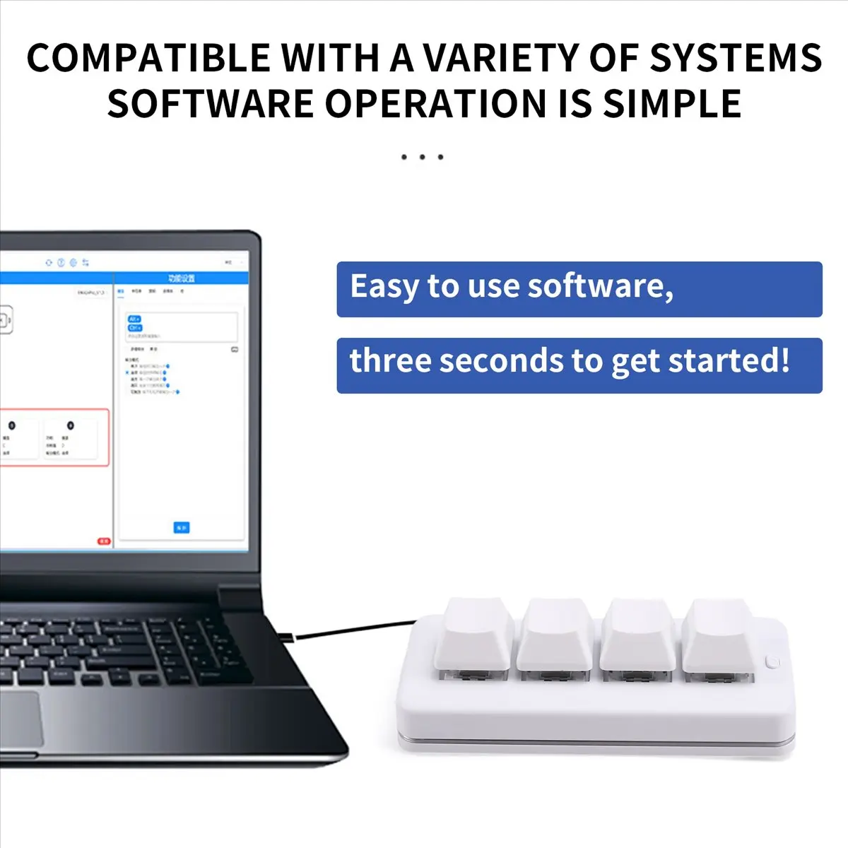 AC452★♠◐MK424G 4-Key Mini Customized Keyboard with Mechanical Blue Switch 2.4G+Usb Connection for Game Multimedia White