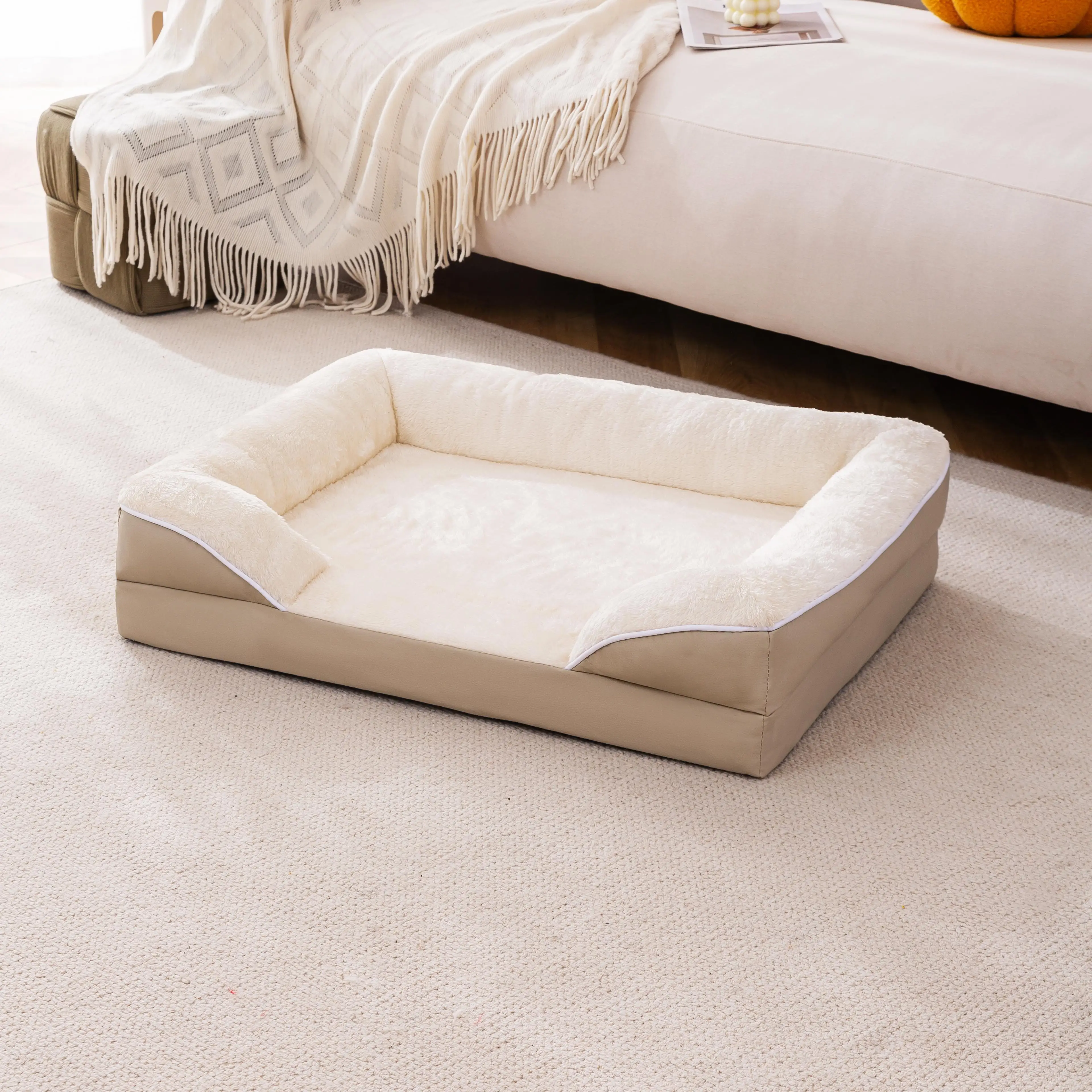 74x53x17 cm Zipper Removable Washable Cover Memory Foam Soft Home Living Room Furniture for Dogs and Cats Supportive Pet Bed