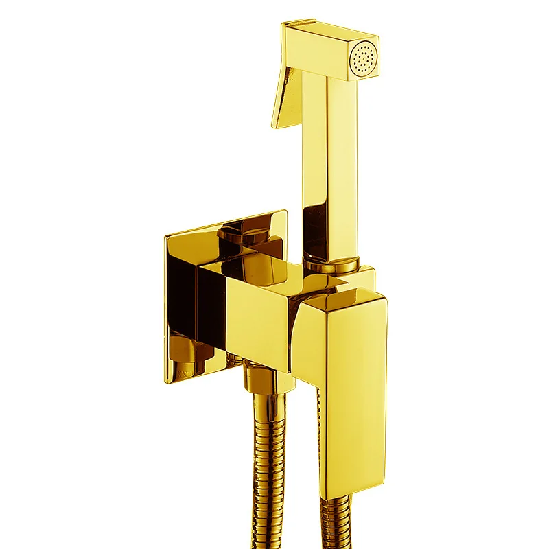 Bidet faucet Set Bathroom Square Solid Brass Single Cold Wall Mounted Toilet High Pressure Gun Matte Black Gold Black Sigle Cold
