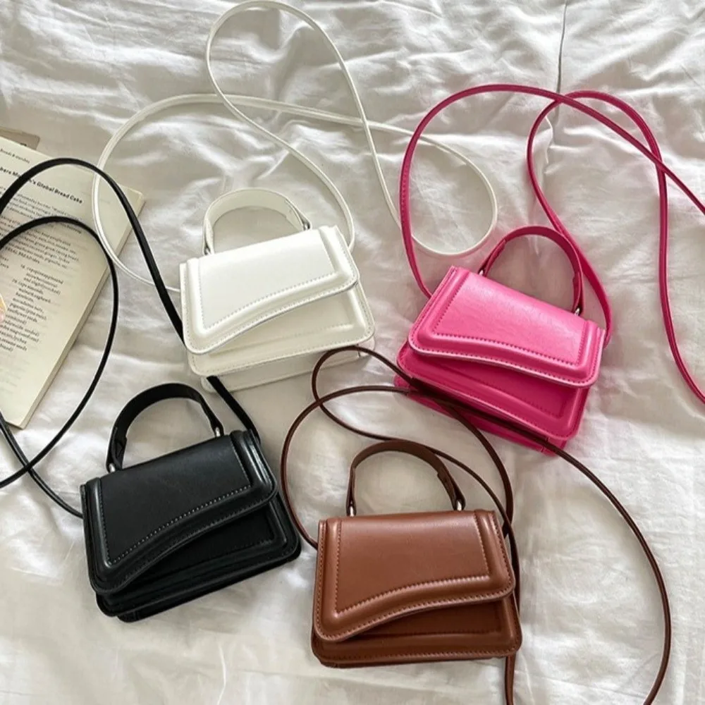 Versatile Retro Small Handbag Solid Color PU Leather Crossbody Bag French Style Lady Lipstick Pouch for Women