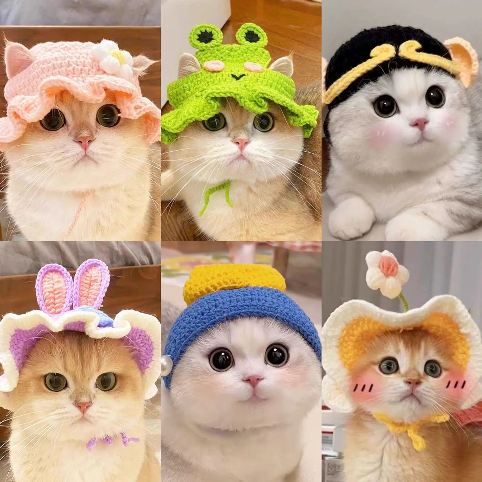 Elastic Woven Knitted Pet Hat Handmade Cute Headwear For Cat Puppy Kitten Party Photo Shoot Accessory