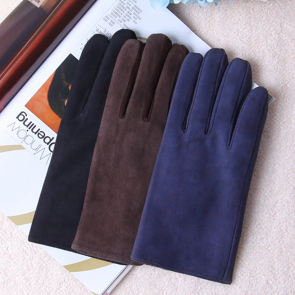 Guantes Térmicos de piel de oveja gruesa para hombre, manoplas para conducir con pantalla táctil, para otoño e invierno, M075